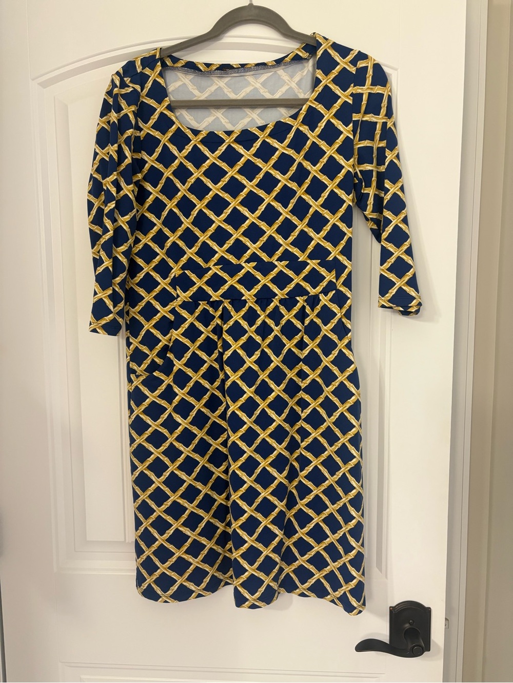 J.McLaughlin Navy and Yellow Patterned Women’s Dress